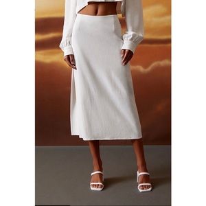 White Linen Side Slit Midi Skirt